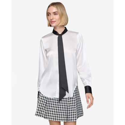 Karl Lagerfeld Paris Women's Tie-Neck Long-Sleeve Satin Blouse