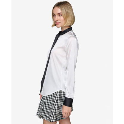 Karl Lagerfeld Paris Women's Tie-Neck Long-Sleeve Satin Blouse
