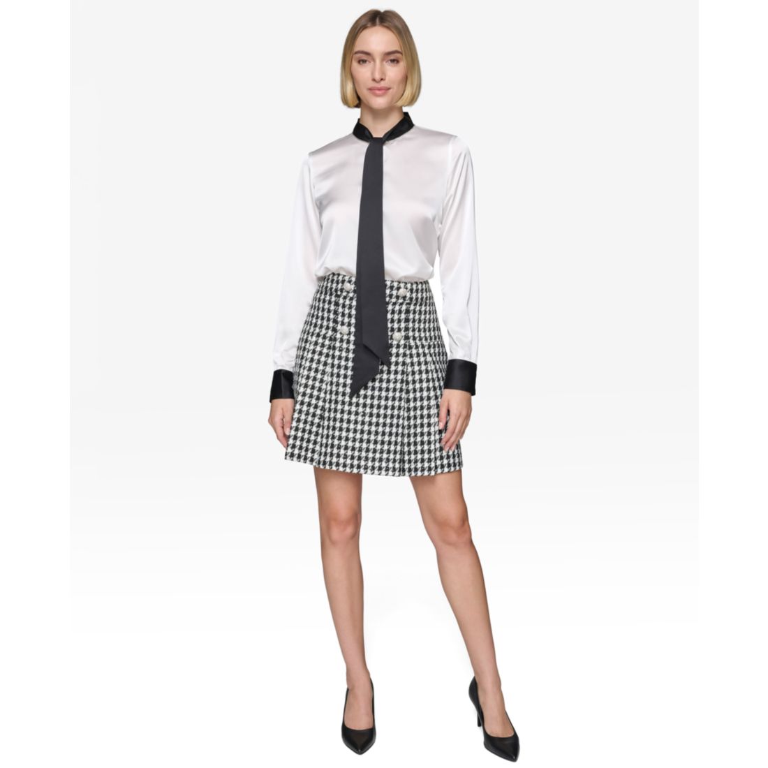 Karl Lagerfeld Paris Women's Tie-Neck Long-Sleeve Satin Blouse