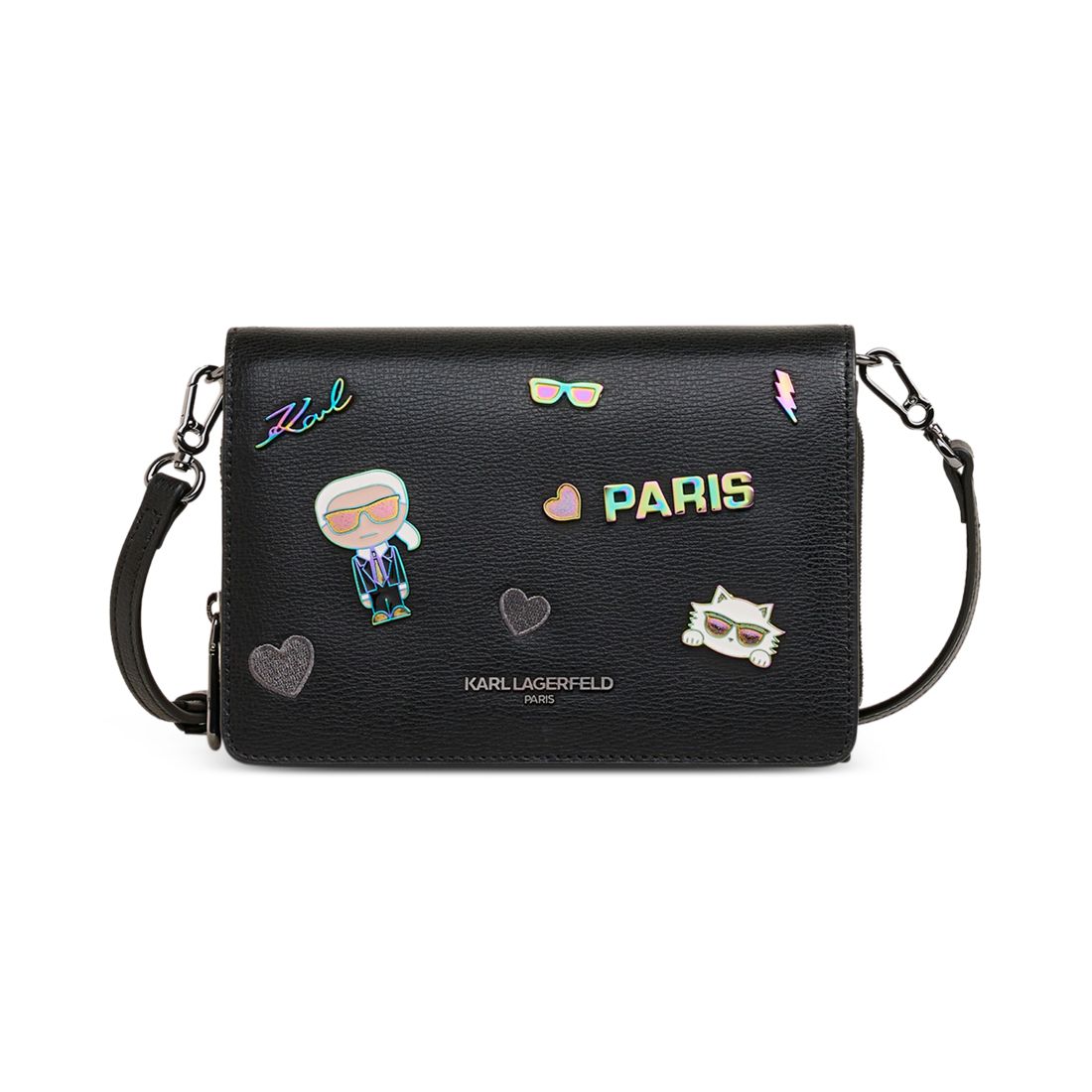 Karl Lagerfeld Paris Lourdes Crossbody with Cate Pins - Black W/ Kpins