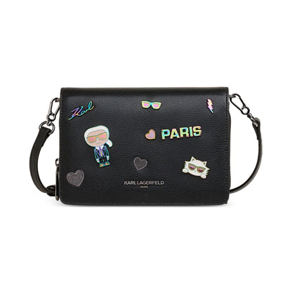 Karl Lagerfeld Paris Lourdes Crossbody with Cate Pins - Black W/ Kpins