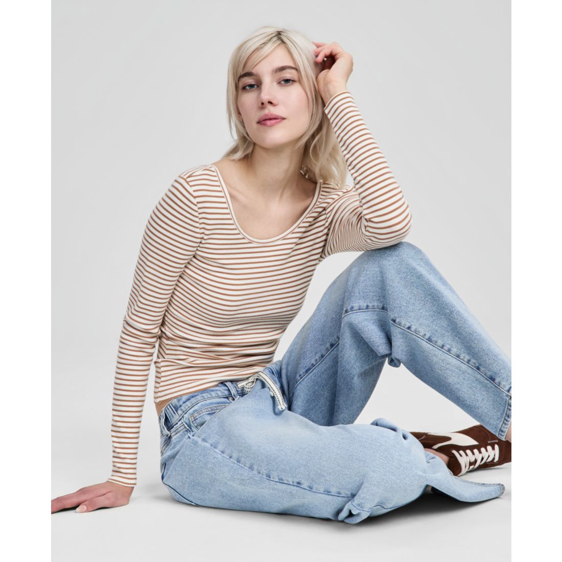 And Now This Women's Striped Double-Scoop Top, Macy's Exclusive