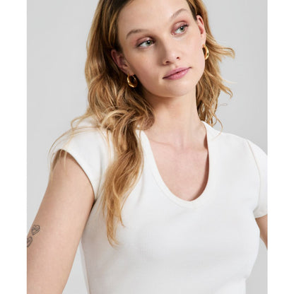 And Now This Women's V-Neck Rib-Knit Short-Sleeve T-Shirt, Macy's Exclusive