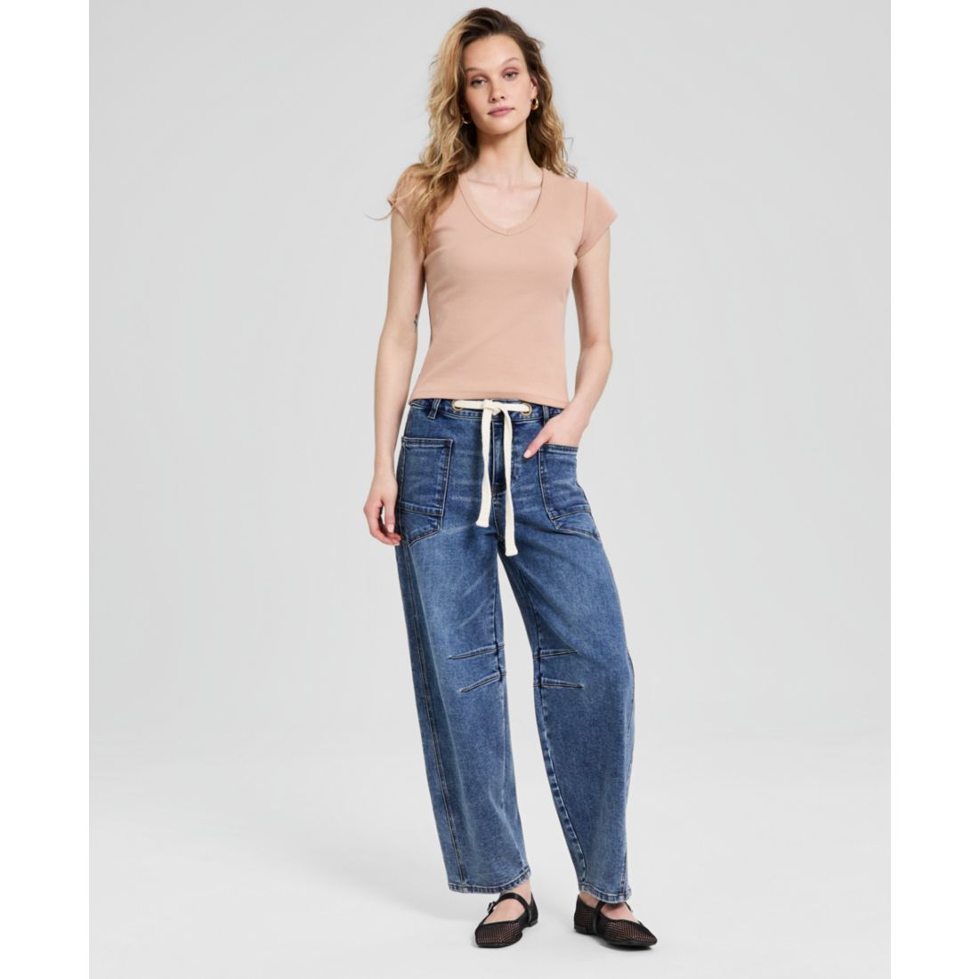 And Now This Women's V-Neck Rib-Knit Short-Sleeve T-Shirt, Macy's Exclusive