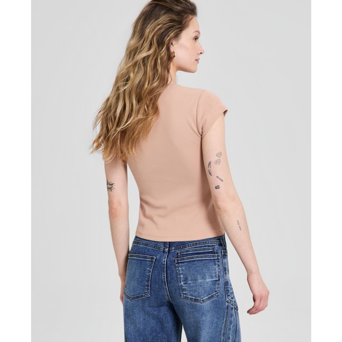 And Now This Women's V-Neck Rib-Knit Short-Sleeve T-Shirt, Macy's Exclusive