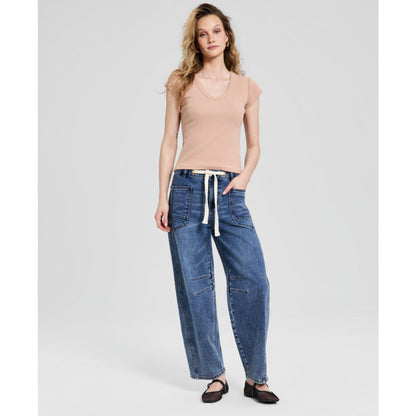 And Now This Women's V-Neck Rib-Knit Short-Sleeve T-Shirt, Macy's Exclusive