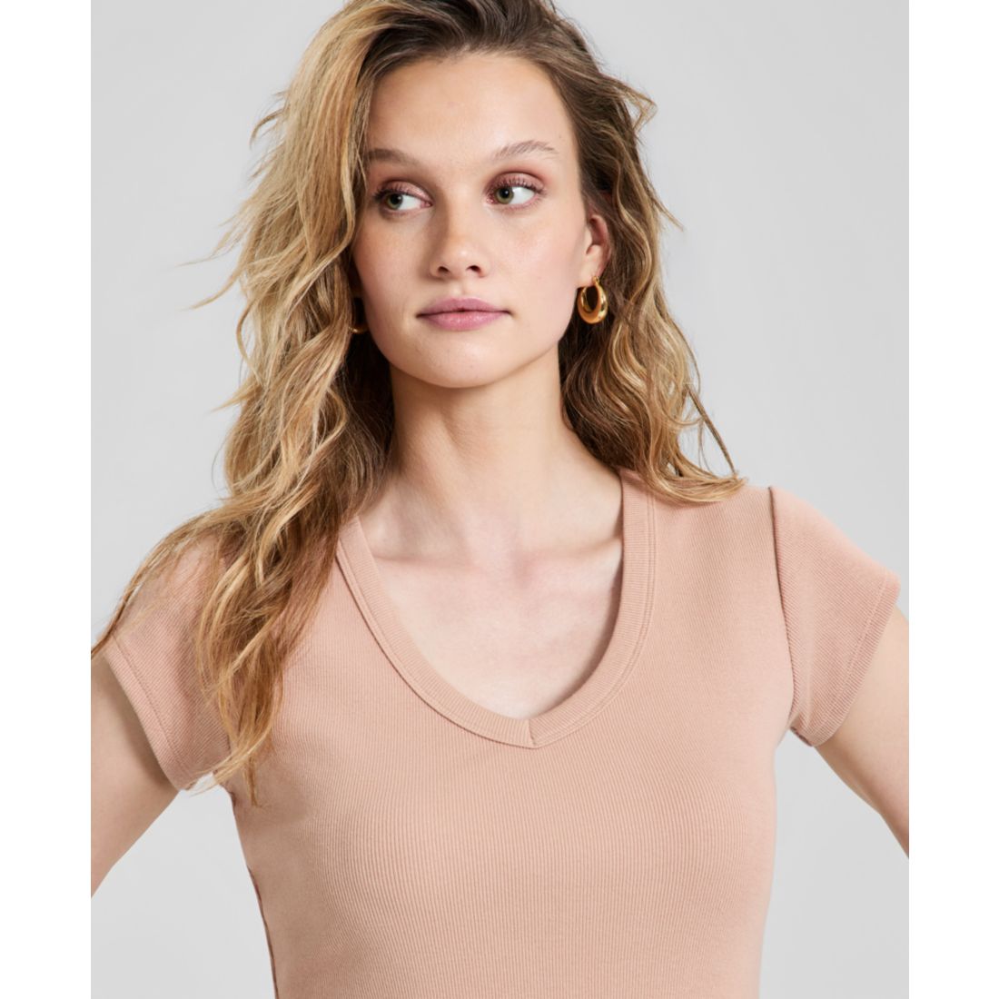 And Now This Women's V-Neck Rib-Knit Short-Sleeve T-Shirt, Macy's Exclusive