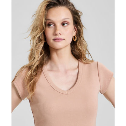 And Now This Women's V-Neck Rib-Knit Short-Sleeve T-Shirt, Macy's Exclusive