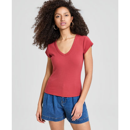 And Now This Women's V-Neck Rib-Knit Short-Sleeve T-Shirt, Macy's Exclusive