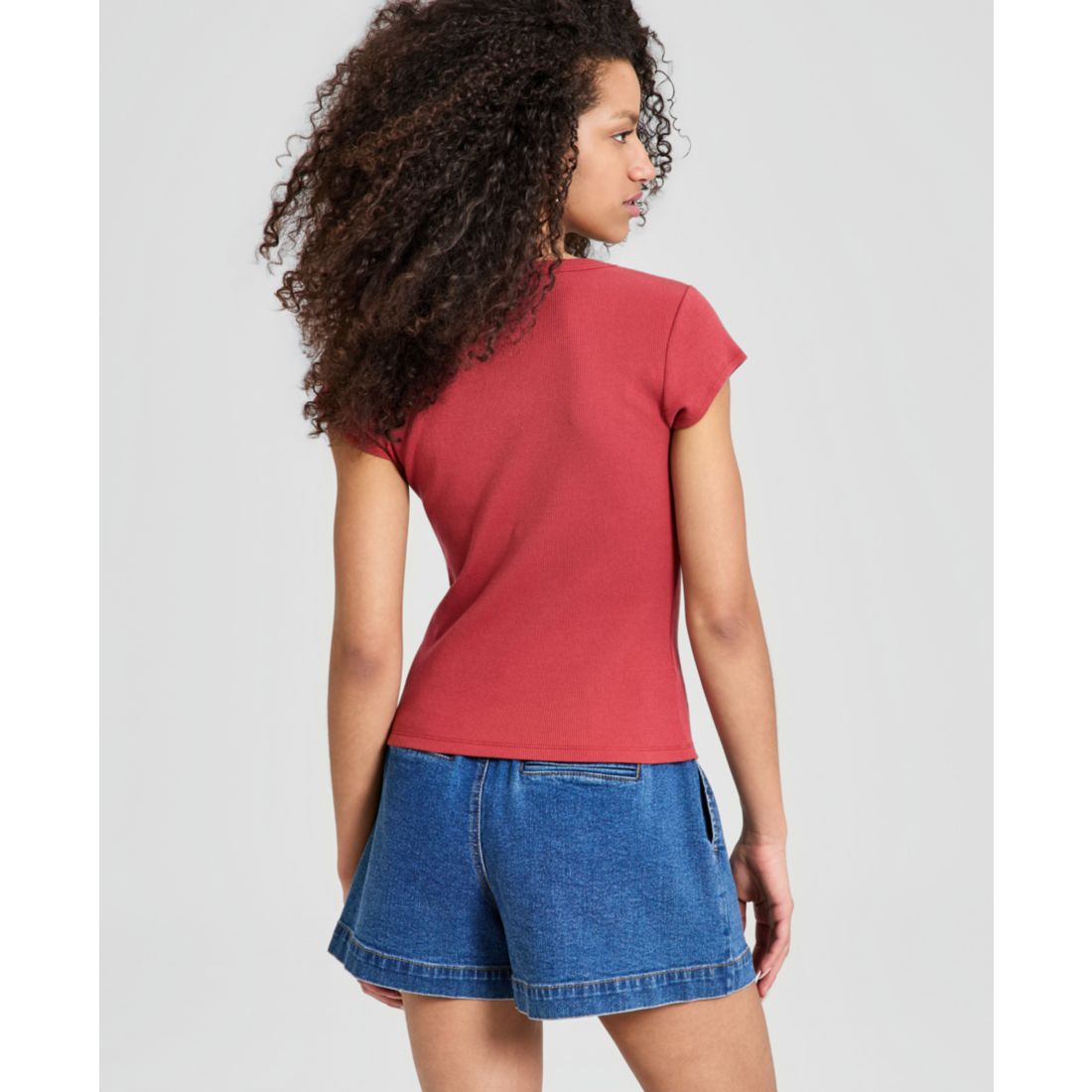 And Now This Women's V-Neck Rib-Knit Short-Sleeve T-Shirt, Macy's Exclusive