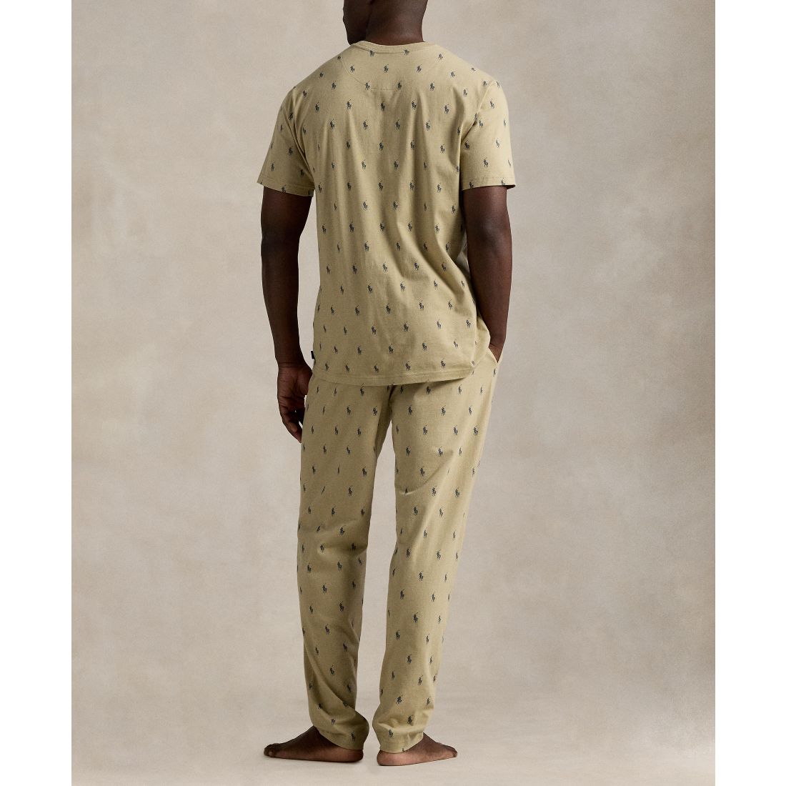 Polo Ralph Lauren Men's Crewneck T-Shirt and Pajama Pants, 2-Piece Set - Classic Khaki/ Cruise Navy All Over Polo