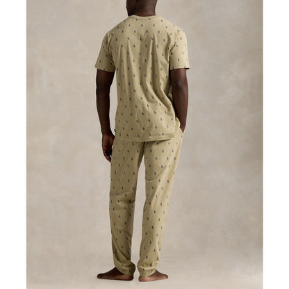 Polo Ralph Lauren Men's Crewneck T-Shirt and Pajama Pants, 2-Piece Set - Classic Khaki/ Cruise Navy All Over Polo
