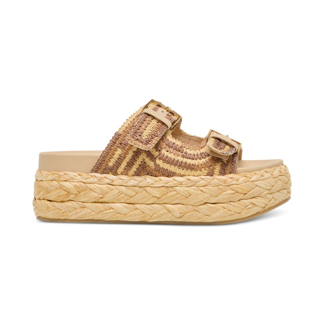 Dolce Vita Women's Falyn Platform Double Buckle Raffia Woven Footbed Sandals