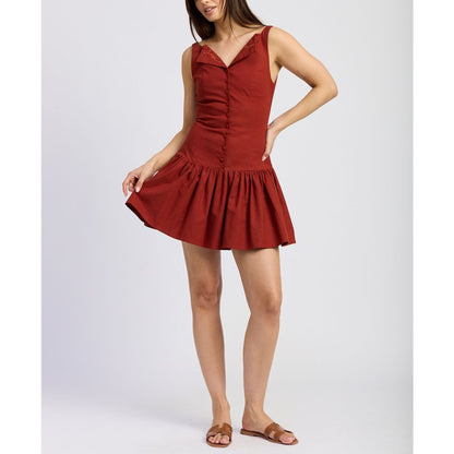 En Saison Women's Megumi Sleeveless Cotton Linen Mini Dress