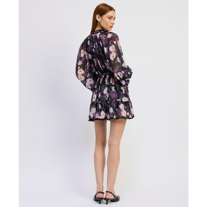 En Saison Women's Long-Sleeve Turtle Neck A-Line Mini Dress