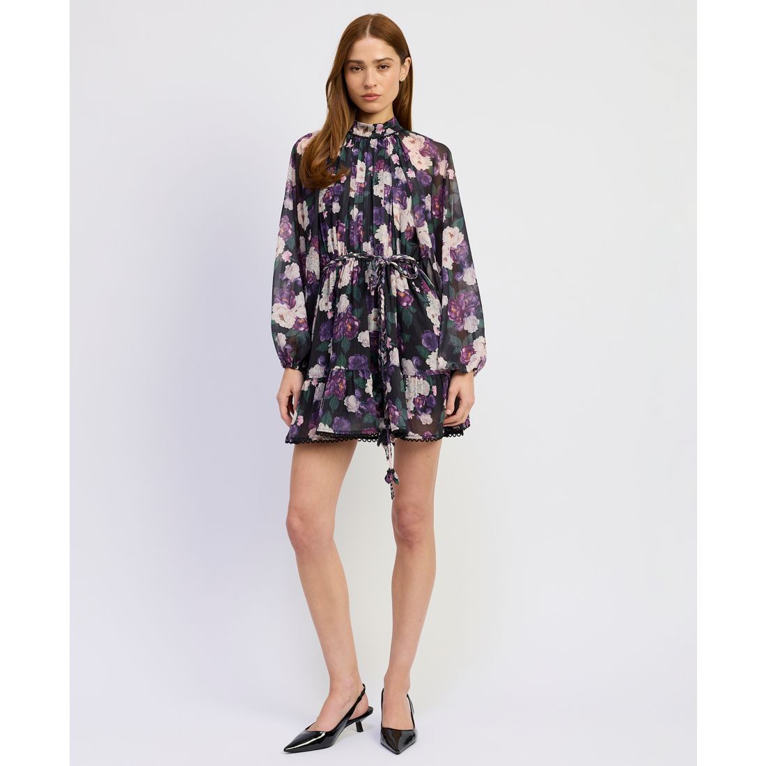 En Saison Women's Long-Sleeve Turtle Neck A-Line Mini Dress