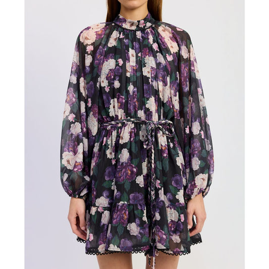 En Saison Women's Long-Sleeve Turtle Neck A-Line Mini Dress
