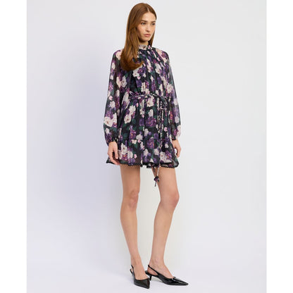 En Saison Women's Long-Sleeve Turtle Neck A-Line Mini Dress