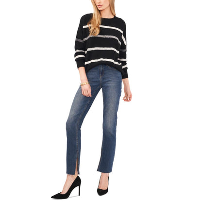 Vince Camuto Women's Cozy Crewneck Sequin-Stripe Long-Sleeve Sweater