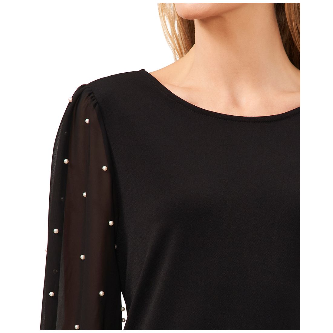 CeCe Women's Mixed Media Imitation-Pearl-Stud Top