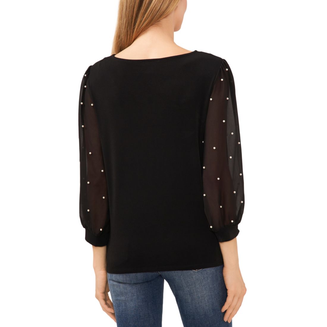 CeCe Women's Mixed Media Imitation-Pearl-Stud Top
