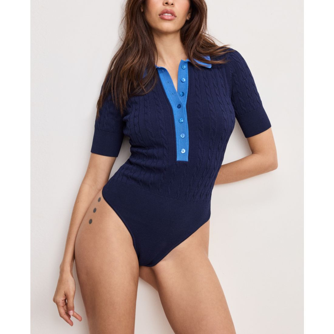 Good American Women's Cable Knit Button Up Bodysuit
