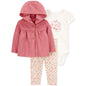 Carter's Baby Girls Cotton Little Cardigan, Bodysuit & Floral-Print Pants, 3 Piece Set