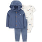 Carter's Baby Boys Cotton Little Character Set Hooded Cardigan, Barn-Print Bodysuit & Striped Pants, 3 Piece Set