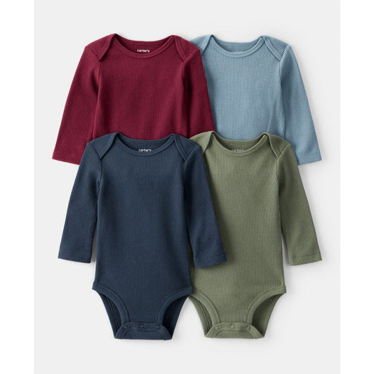 Carter's Baby Long-Sleeve Ribbed Bodysuits, 4 Pack