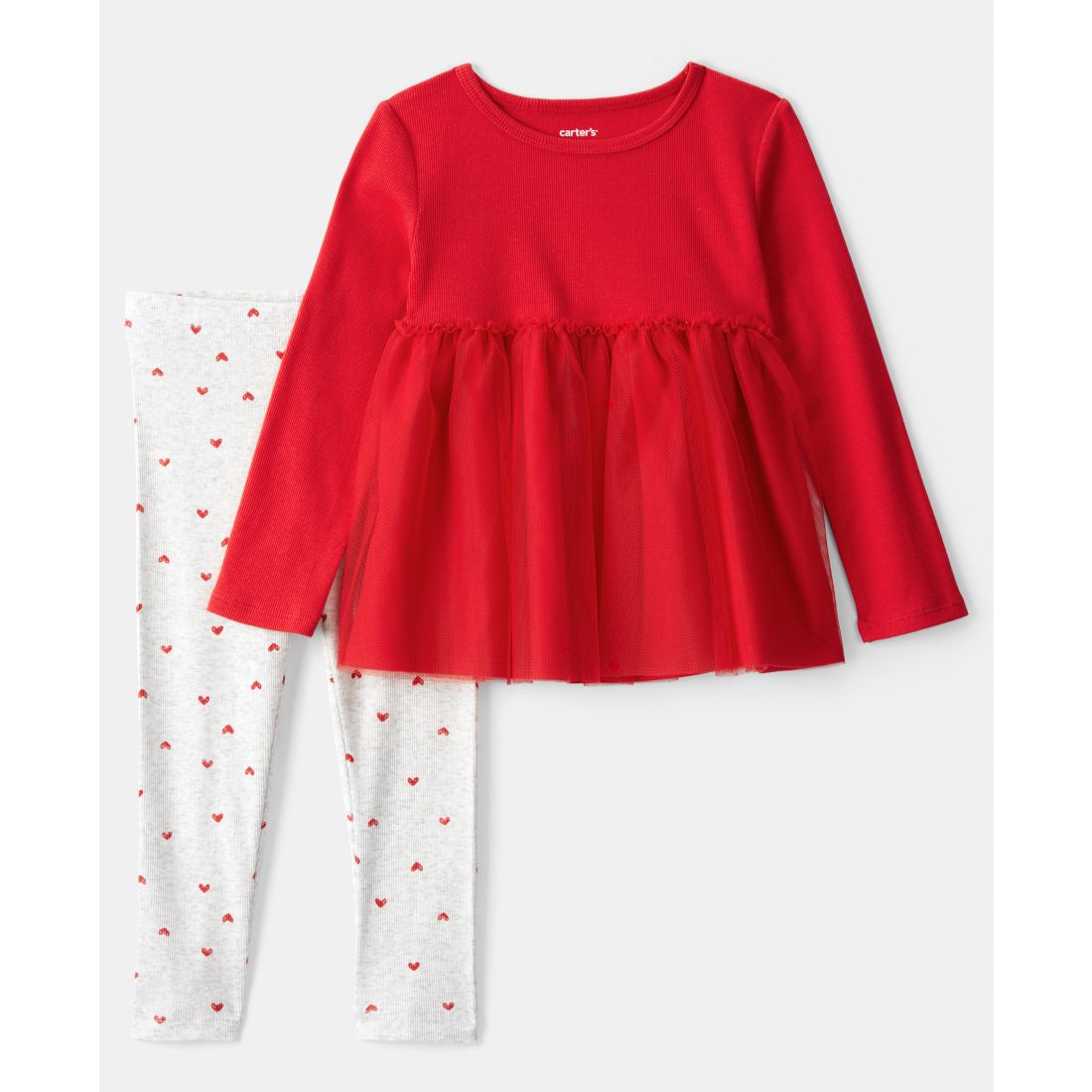 Carter's Girls Toddler 2T-5T 2-Piece Valentine's Day Long-Sleeve T-Shirt and Leggings Set - Red, Ivory