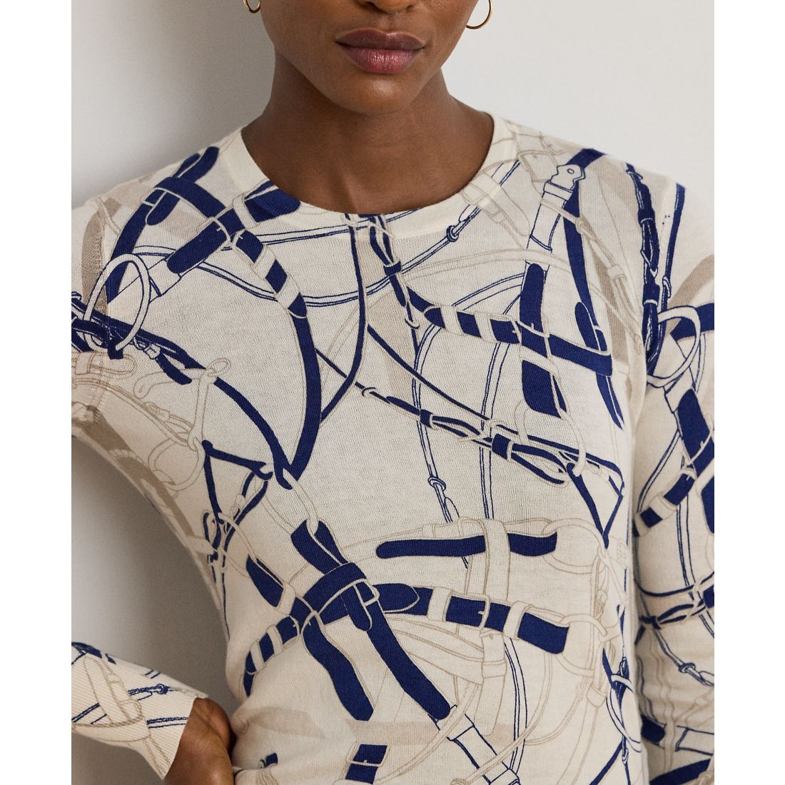 Lauren Ralph Lauren Petite Belting-Print Cotton-Blend Sweater