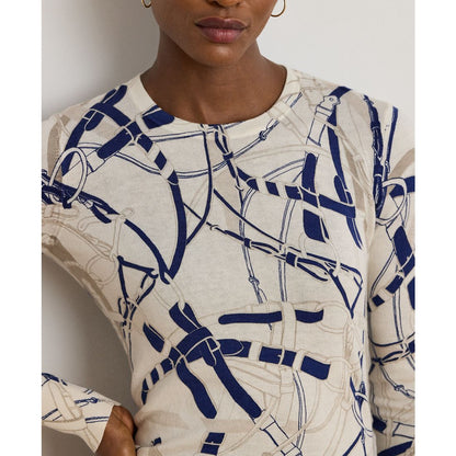 Lauren Ralph Lauren Petite Belting-Print Cotton-Blend Sweater