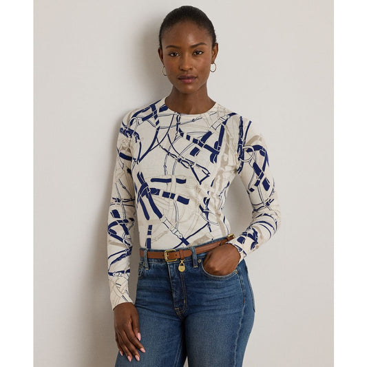 Lauren Ralph Lauren Petite Belting-Print Cotton-Blend Sweater