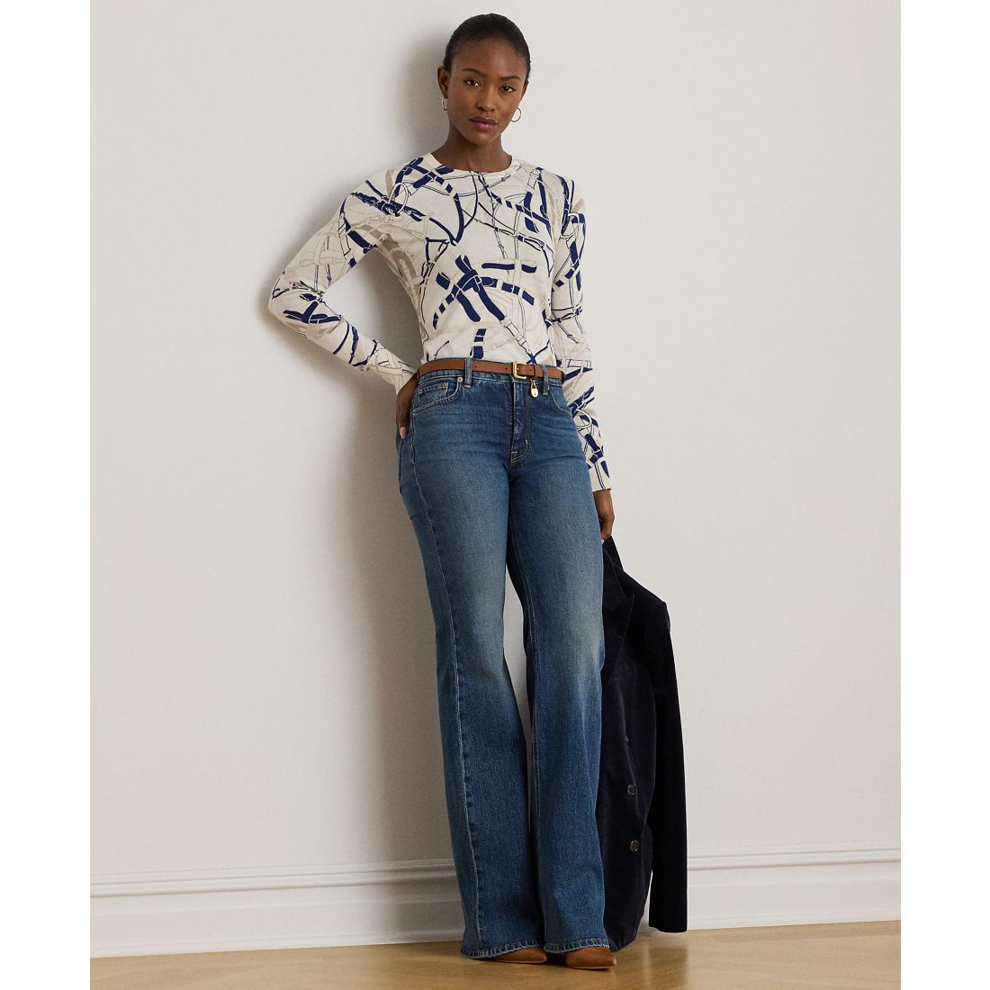 Lauren Ralph Lauren Petite Belting-Print Cotton-Blend Sweater