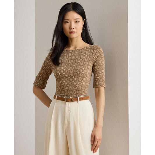 Lauren Ralph Lauren Women's Geo-Print Stretch Cotton Boatneck Tee