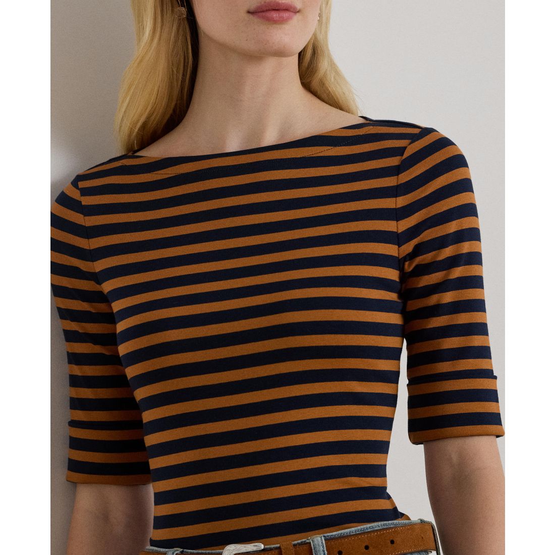 Lauren Ralph Lauren Women's Striped Stretch Cotton Boatneck Tee