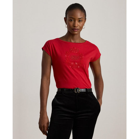 Lauren Ralph Lauren Women's Sequin Detail Boat Neck Jersey T-Shirt