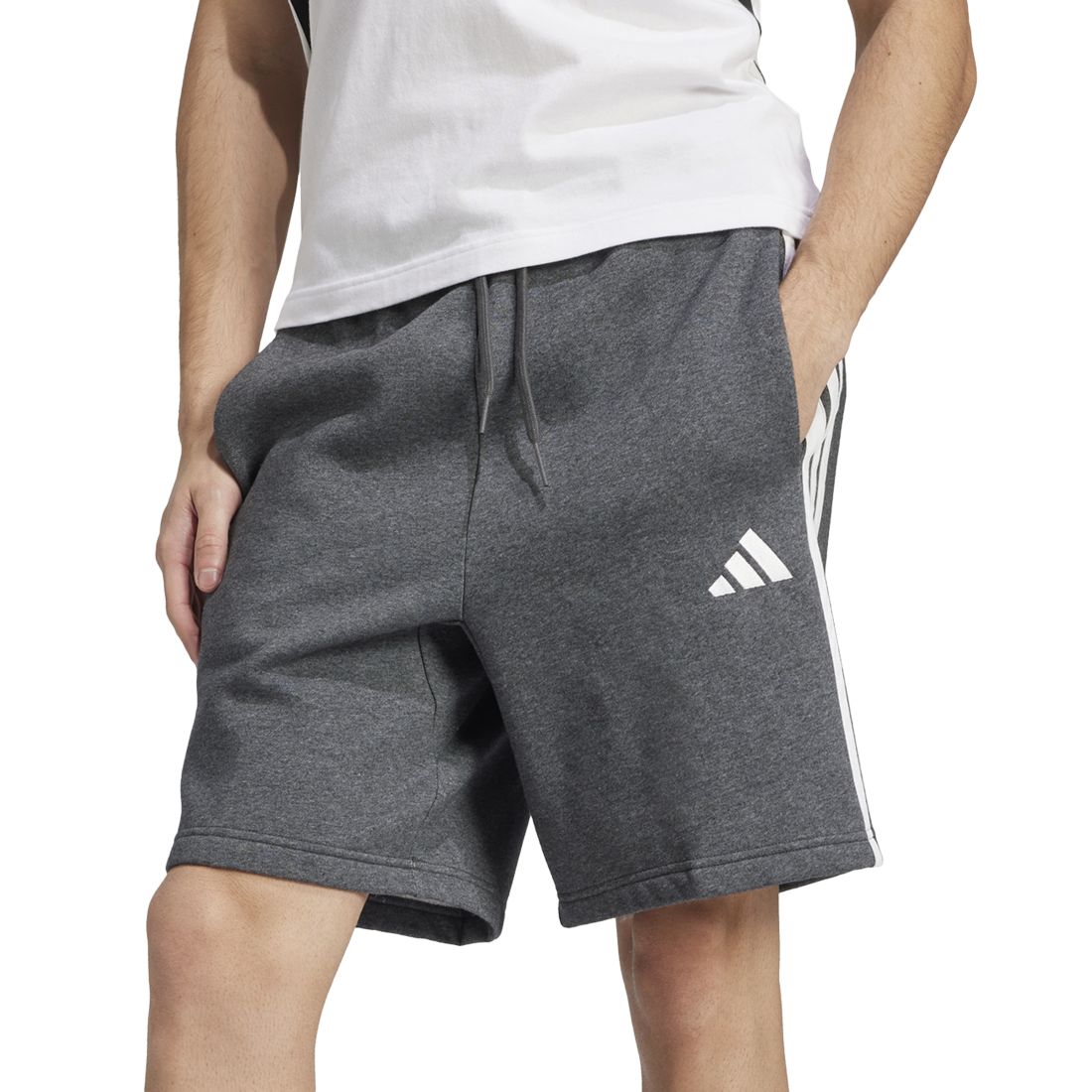 adidas Men's Essential Three Stripes Fleece Shorts - Black / Wht
