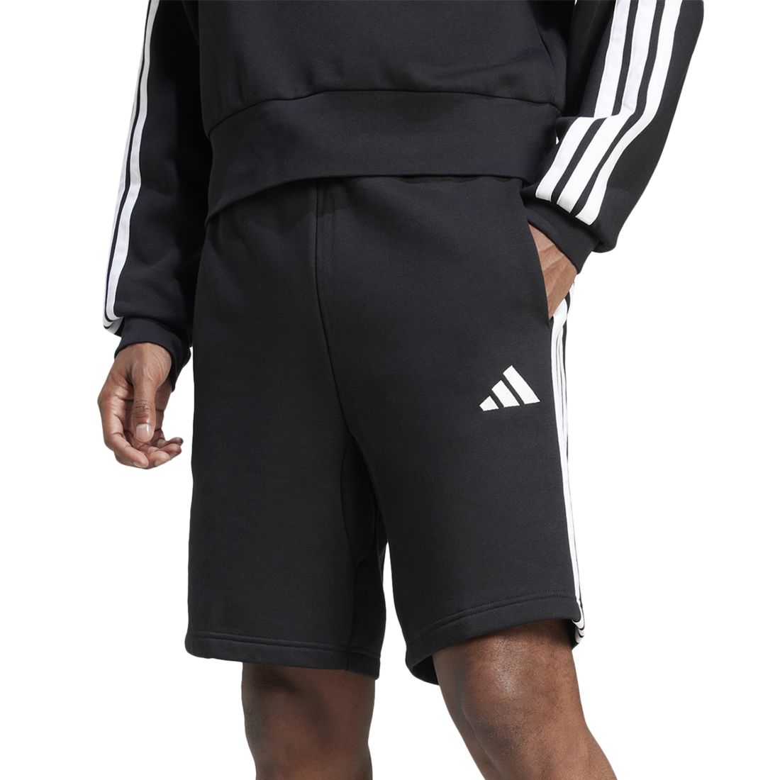 adidas Men's Essential Three Stripes Fleece Shorts - Black / Wht