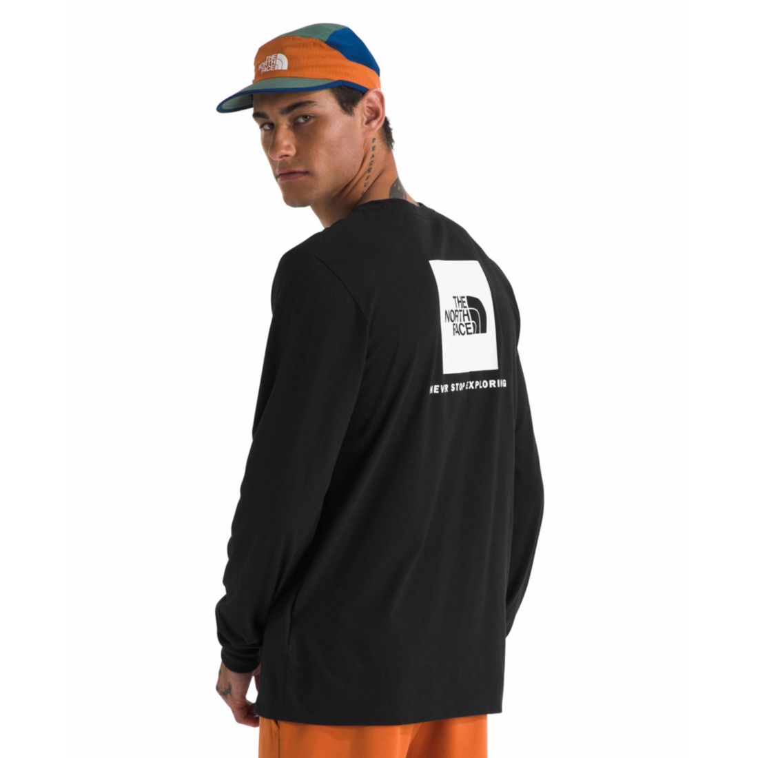 The North Face Men's Long Sleeve Box Never Stop Exploring T-shirt - Black, White