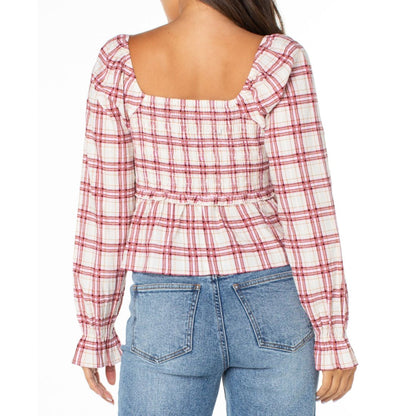 Celebrity Pink Juniors' Plaid Ruffle-Trim Babydoll Top