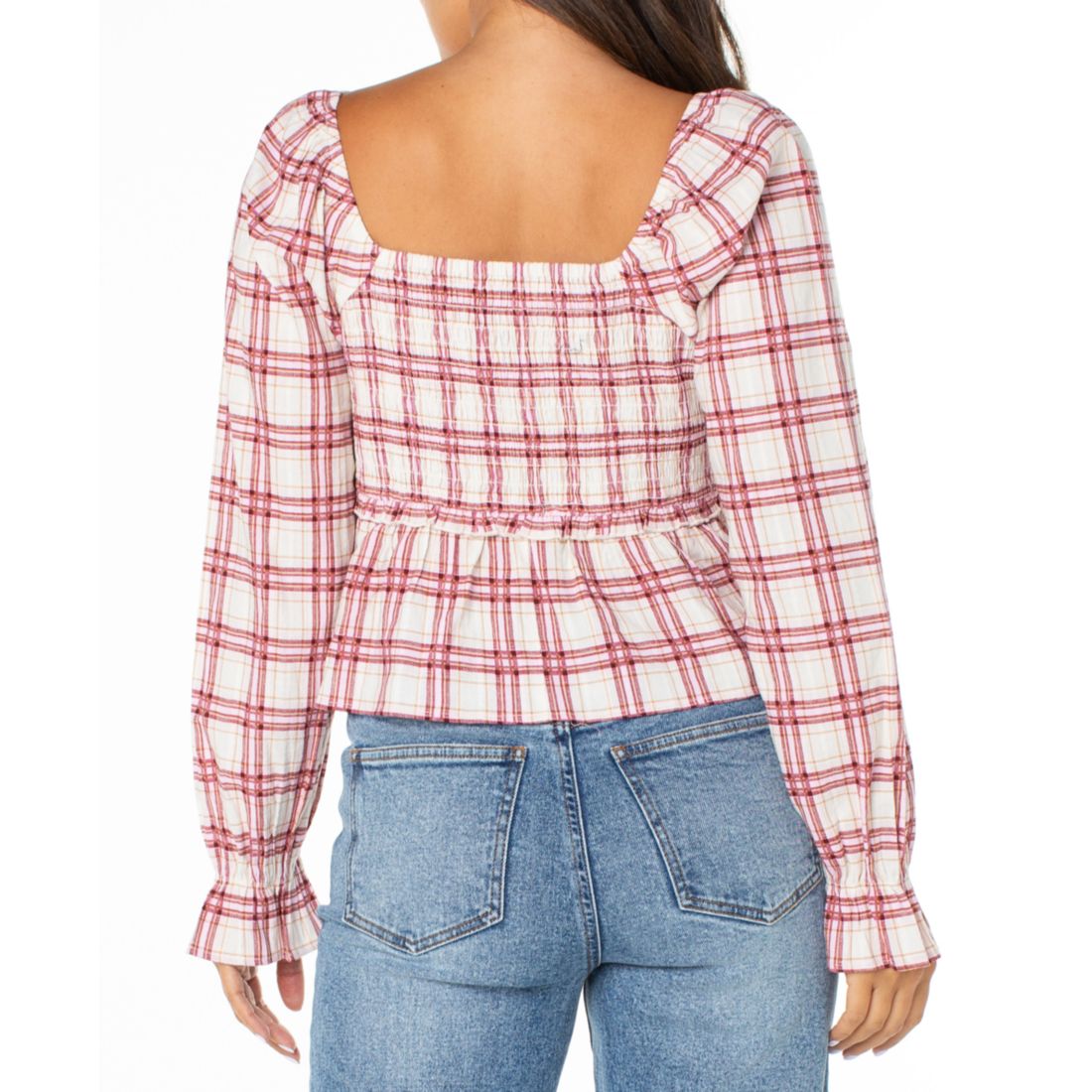 Celebrity Pink Juniors' Plaid Ruffle-Trim Babydoll Top