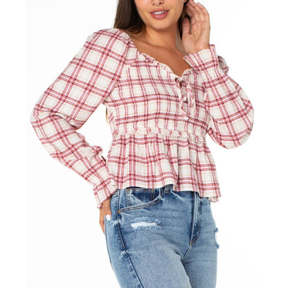 Celebrity Pink Juniors' Plaid Ruffle-Trim Babydoll Top