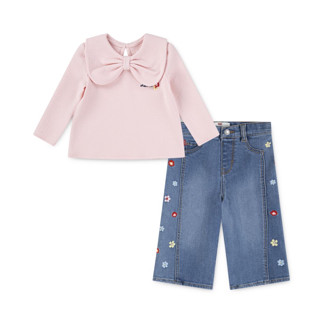 Levi's Little Girls 2-Piece Bow Top and Wide Jeans Set