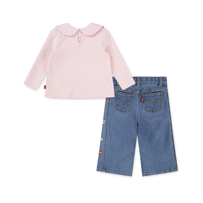 Levi's Little Girls 2-Piece Bow Top and Wide Jeans Set