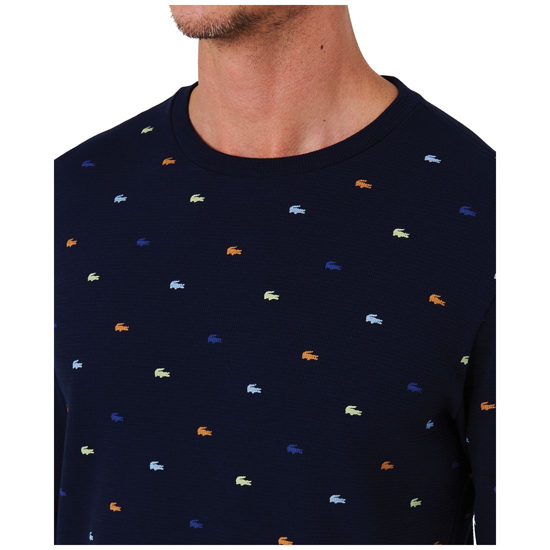 Lacoste Men's All Over Croc Print Long-Sleeve Thermal Sleep Shirt