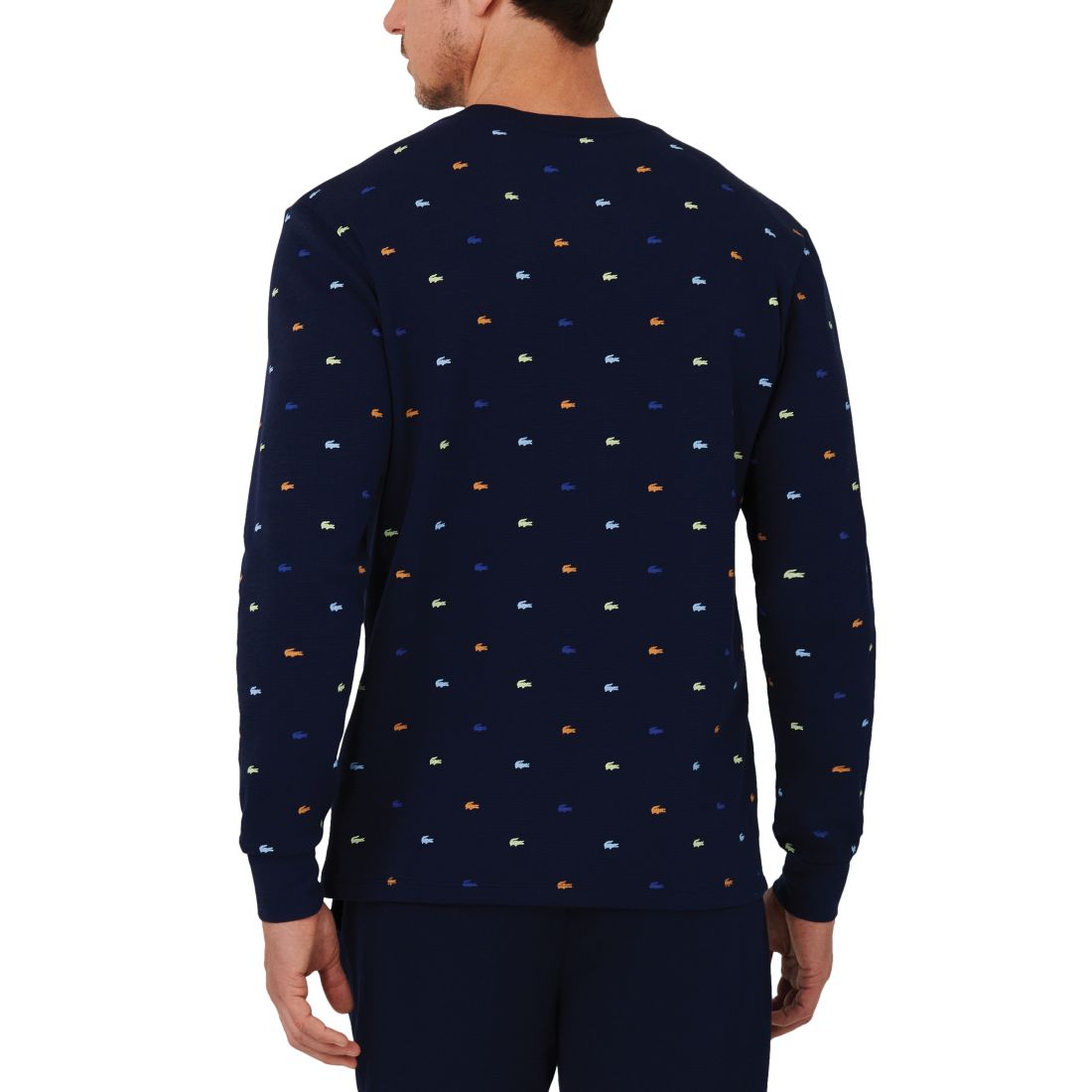 Lacoste Men's All Over Croc Print Long-Sleeve Thermal Sleep Shirt