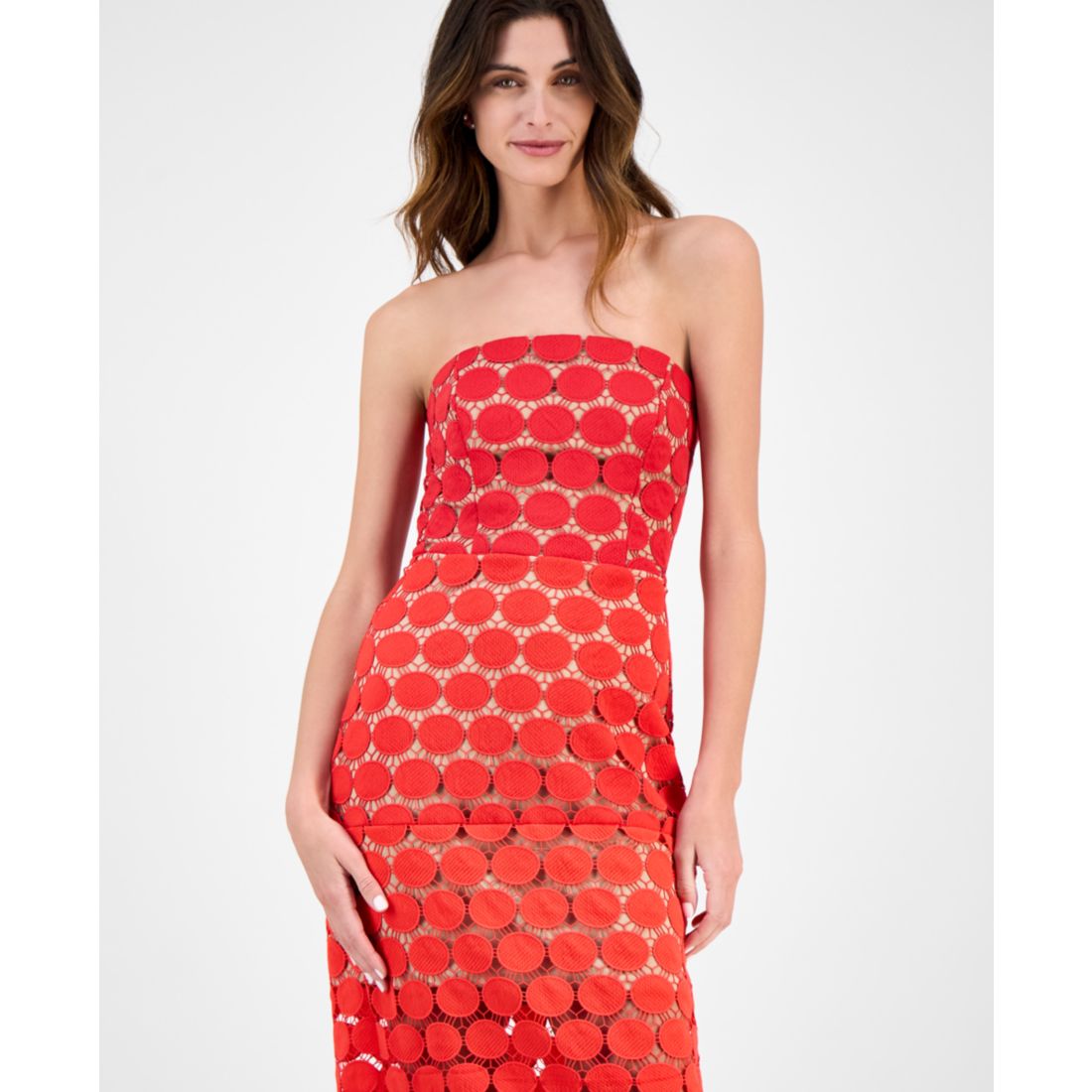 Sam Edelman Women's Dotted Lace Strapless Midi Dress