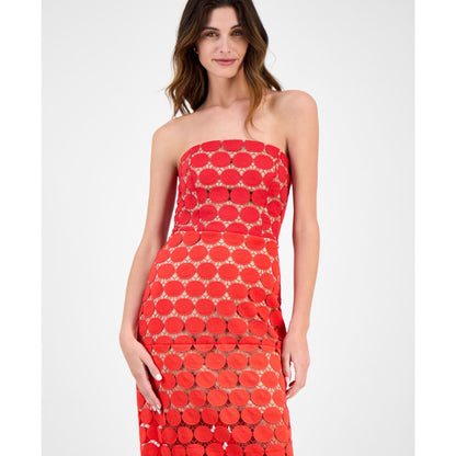 Sam Edelman Women's Dotted Lace Strapless Midi Dress