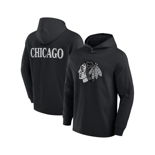 Fanatics Men's Black Chicago Blackhawks Elements Blaze Tri-Blend Long Sleeve Hoodie T-Shirt